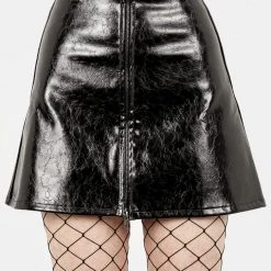 CHI1 Hellraisa Faux Leather A-Line Skirt Women