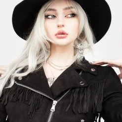 ORI1 CHERILYN FAUX LEATHER FRINGED JACKET Clothing