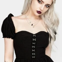 MET1 Mortem Midi Dress With Puff Sleeves