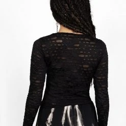 MET1 Women DISTRESSED JERSEY LONG SLEEVE TOP