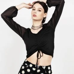 MET1 Maria Ruched Sheer Sleeve Top