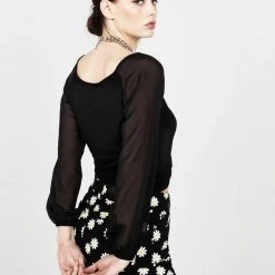 MET1 Maria Ruched Sheer Sleeve Top