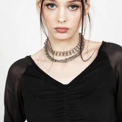 MET1 Maria Ruched Sheer Sleeve Top