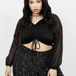 MET1 Maria Ruched Sheer Sleeve Top