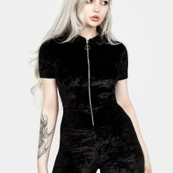 AMP1 Foxy Zip Up Velour Flared Jumpsuit