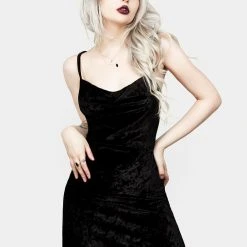 AMP1 Bitten Cowl Neck Mini Velour Dress