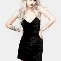 AMP1 Bitten Cowl Neck Mini Velour Dress