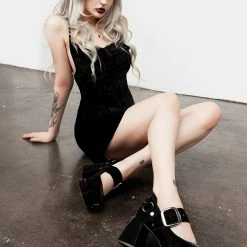 AMP1 Bitten Cowl Neck Mini Velour Dress