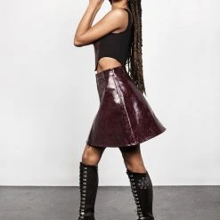 CHI1 Clothing HELLRAISA FAUX LEATHER A-LINE SKIRT VENOM RED