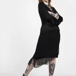 DMT1 LITTLELIES MIDI FRINGED JERSEY SKIRT