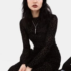 MET1 LOVESPELL FLOCKED MESH LONG SLEEVE TOP