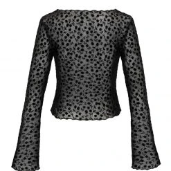 MET1 LOVESPELL FLOCKED MESH LONG SLEEVE TOP