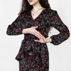 MET1 ROSETEARS FRILL PEPLUM MINI DRESS