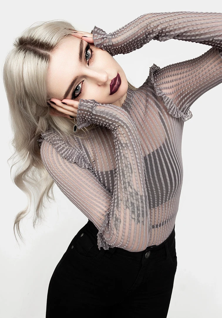 MET1 Women MOURNING RUFFLE TOP GHOST GREY 4 MET1 Women MOURNING RUFFLE TOP GHOST GREY