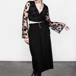 MET1 STEVIE FLOCKED WRAP CROP TOP