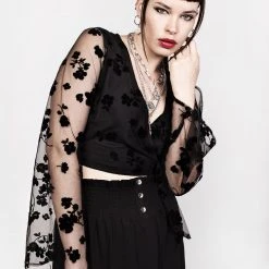 MET1 STEVIE FLOCKED WRAP CROP TOP