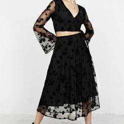 MET1 STEVIE MIDI FLOCK SKIRT