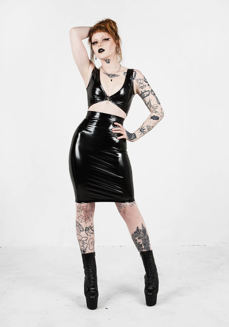 MET1 DOMINION MIDI VINYL SKIRT Women 8 MET1 DOMINION MIDI VINYL SKIRT Women