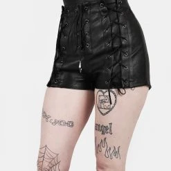 MET1 Mosh Faux Leather Lace Up Shorts